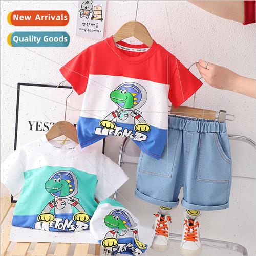 2023 new boys T-shirt suit cartoon space pattern lapel shirt