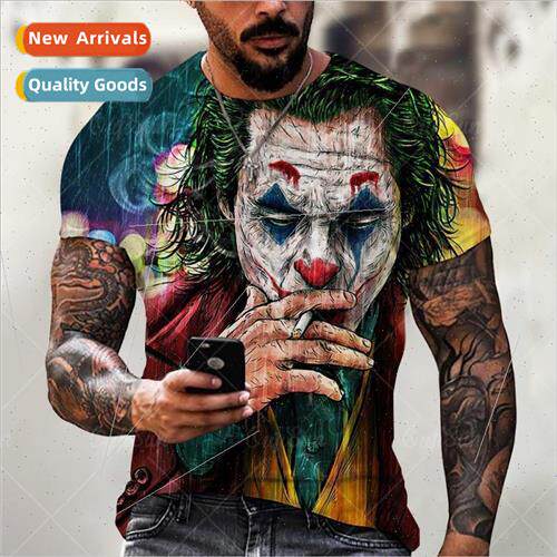 3D Evil Mask DC Joker Graphic Mens and Womens T-Shirt Round