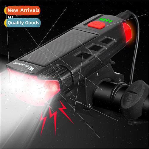 Solar dual beads bike light headlight night riding horn ligh