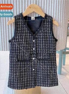 Girls Spring and Autumn ttle Fragrance Vest Plaid Dress 2023