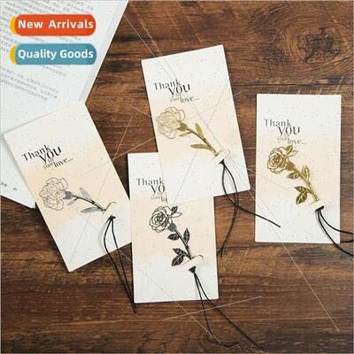 Carnation/Rose Stainless Steel Gold Plated Metal Bookmark Go