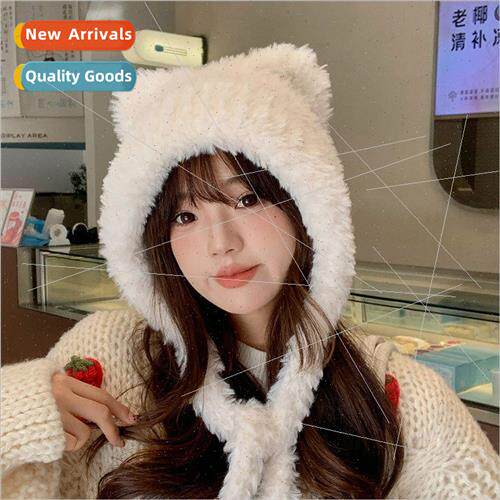 Cute bear ears ear protection cap female winter big head cir