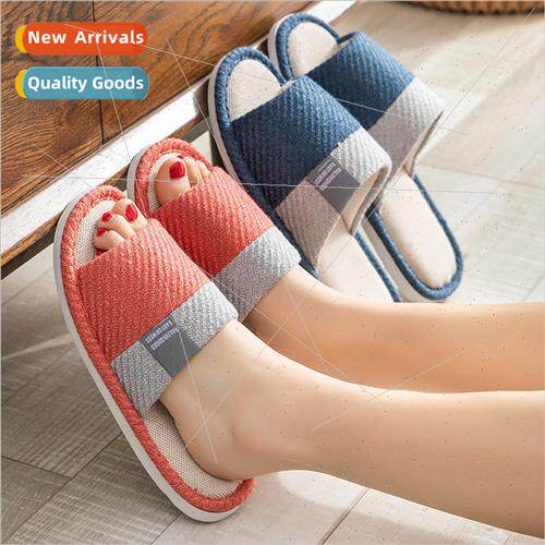 New four seasons home Japanese linen slippers indoor open me