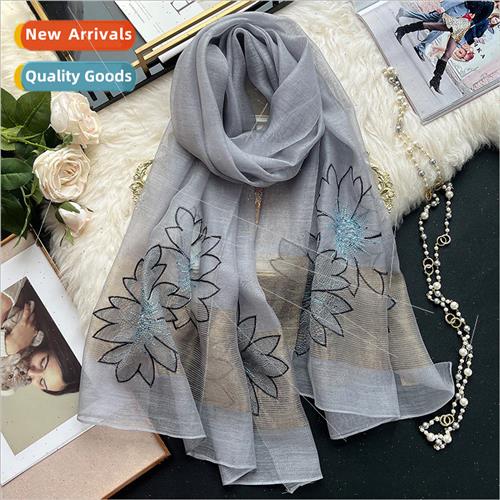 2023 new solid color embroidery mulberry silk scarf silk woo
