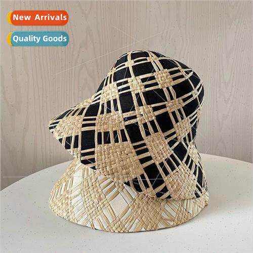 che raffia straw hat basin hat cloth and grass hybrid fisher