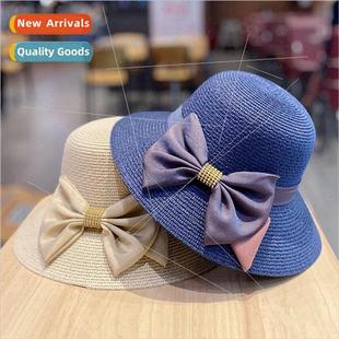 retro elegant temperament Hat large British bow brim female