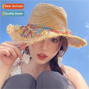 color plug straw retro hat Hyunya sun Japanese tassel