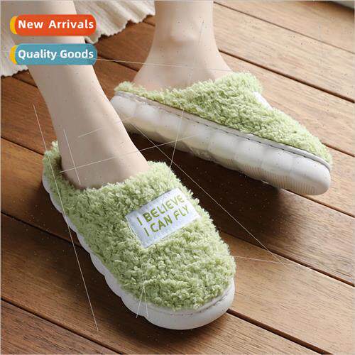 2023 new cotton slippers cloth label solid color plush -slip