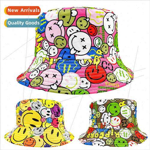 New men and women cute smiley face printing fisherman hat ad