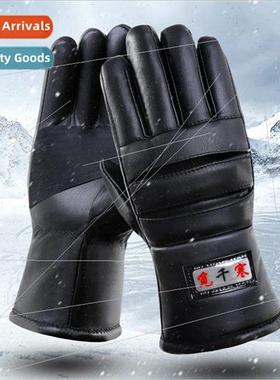 Leather gloves mens winter riding thickened padded warm wate