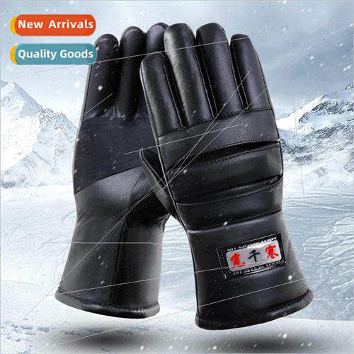 Leather gloves mens winter riding thickened padded warm wate
