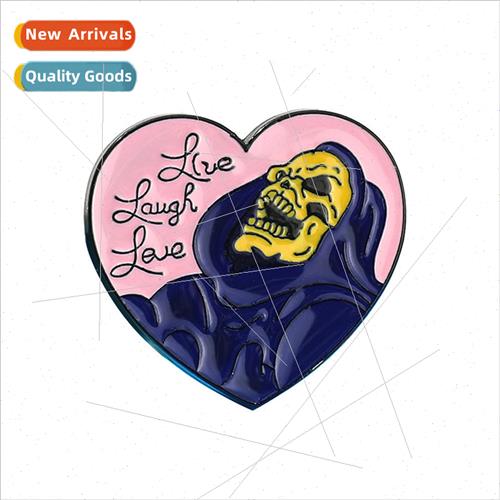 Fun and Quirky Grim Reaper Skull Brooch ve Laugh Love Pins B