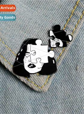 Brooch Drip Oil Cartoon Creative Female Head Patchwork Set B