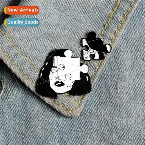 Brooch Drip Oil Cartoon Creative Female Head Patchwork Set B