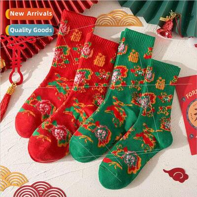 Northeast large flowers red socks womens fall and winter thi