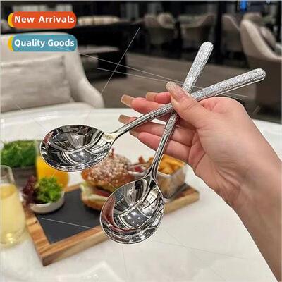 Stainless steel spoon Korean hammer grain round spoon Wester