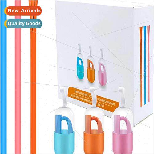 Masson Reusable Food-Grade licone Snap Straws Folding Portab