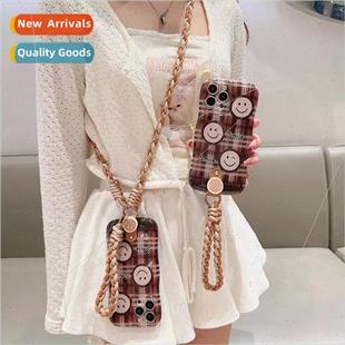 plaid smiley new ins 14ProMax brown 适用 Autumn crossbody