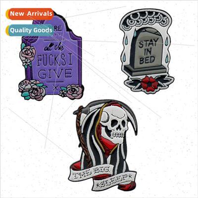 Creative death scythe skull tombstone brooch cowboy badge nd