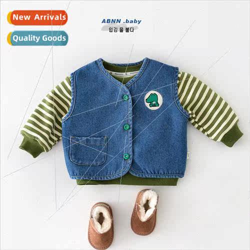 Autumn and winter childrens padded vest baby washed denim th