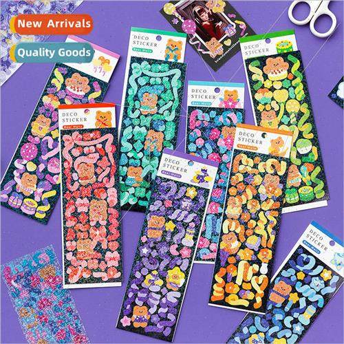 Laser Stickers Bear Dance Series Glitter Sequins Handbook Ma