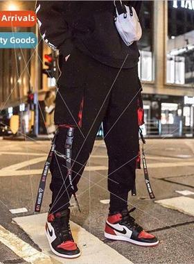 Hip-hop pants men flutter belt work pants men loose drawstri