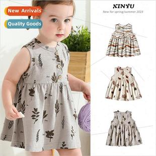 Girls summer a class printed bamboo cotton undershirt dress