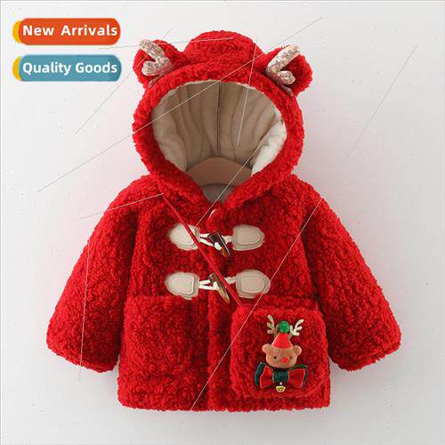 Girls thickened wool sweater new winter baby lambs wool hood