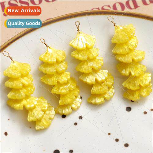 Chinese  quicksand texture glitter ginkgo biloba fan diy acc