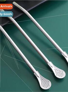 Creative stainless steel straw spoon stirring spoon removabl