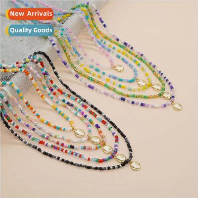 Christmas gift dopamine bohemian  necklace colorful rice bea
