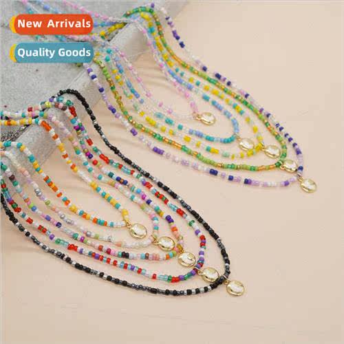 Christmas gift dopamine bohemian  necklace colorful rice bea