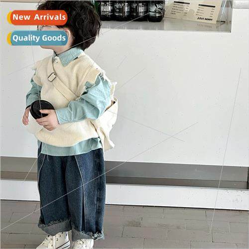 2023 autumn new Korean boys casual solid color with simple s