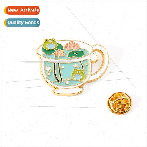 Creative Cartoon Barking Metal Badge Frog Lotus Cup Brooch P