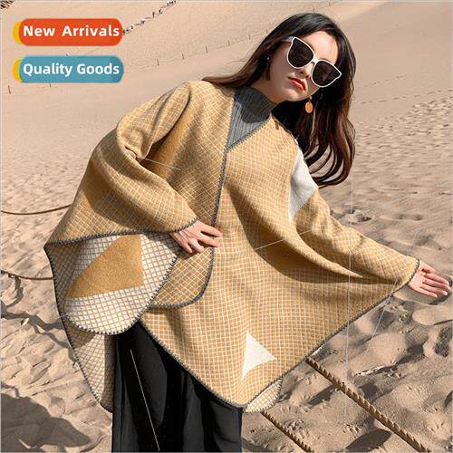 Autumn and winter small plaid open shawl female thickened wa