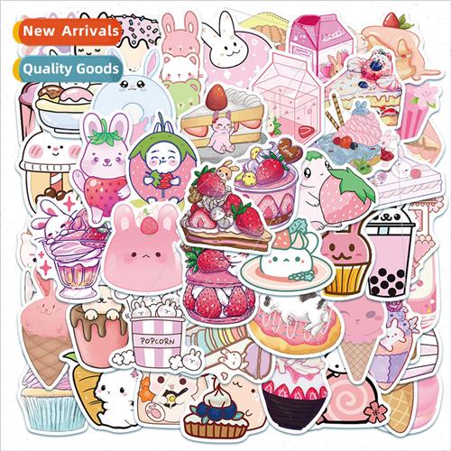 50 Pink Cute Dessert Rabbit Doodle Stickers ggage Car Waterp