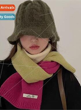 Color blocking wool knitted scarf ladies winter ins wind Kor