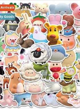 52 pcs of 3D cute little animal stickers laptop luggage trol