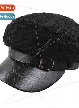 Hat female fall and winter lambs wool octagonal cap female K