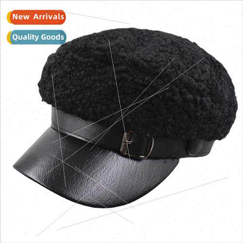 Hat female fall and winter lambs wool octagonal cap female K