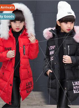 Childrens clothing 2023 winter letters large fur collar girl