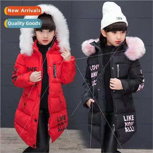 Childrens clothing 2023 winter letters large fur collar girl