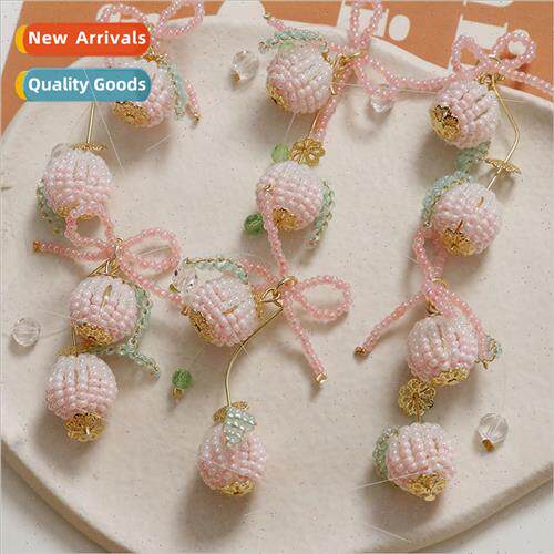 Sweet girl bow gradient pink peach diy handmade weaving bead