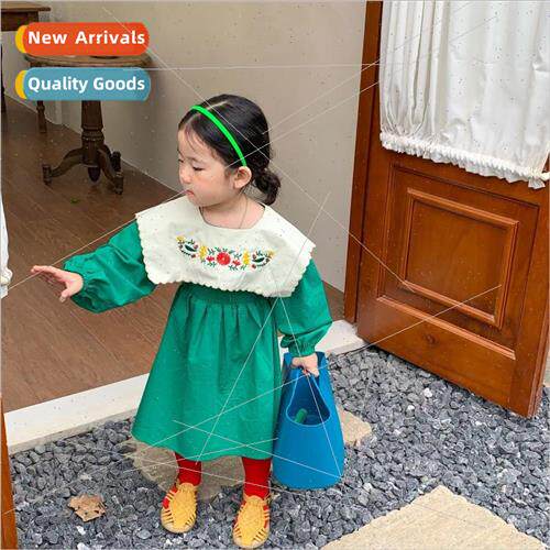 Korean childrens wear 2022 fall new girls doll collar dress