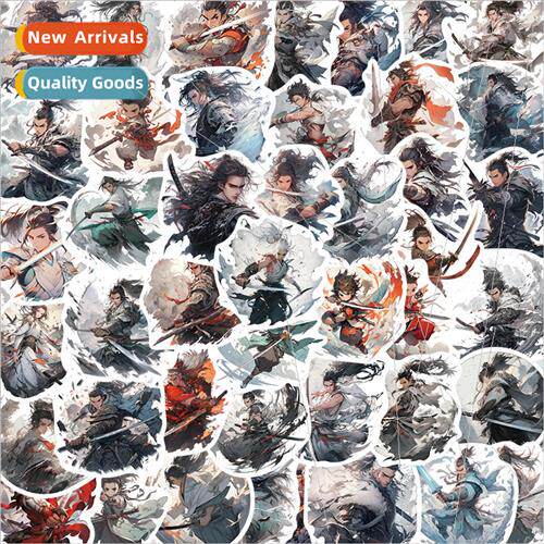 50 ancient  juvenile swordsman cartoon stickers decorative h