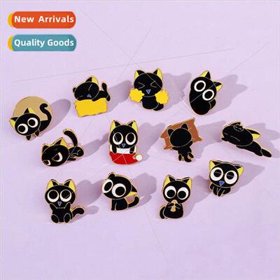 Creative cartoon cute cat brooch black kitten animation char
