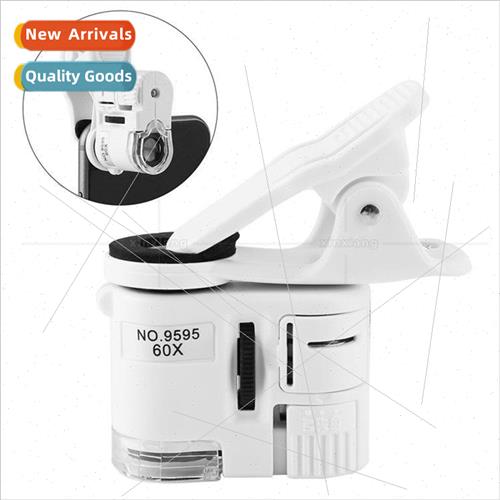 9595W Cell Phone Clip Handheld Magnifier 60X2LED Lamp 1UV Vi