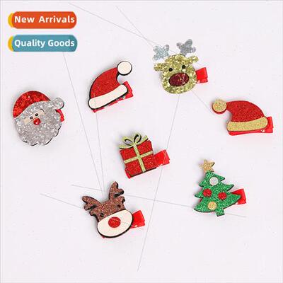 2023 New Christmas Day Baby Hair Cards Glitter Sequins Carto