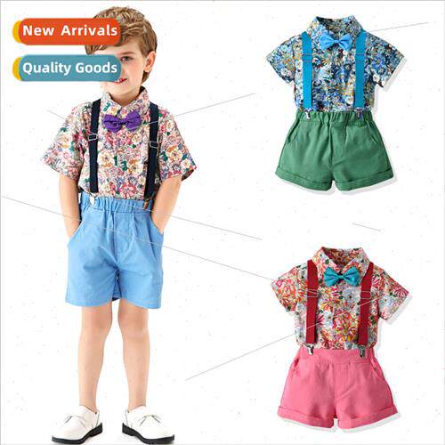 Kids Set Summer Flower Short Sleeve Shirt Vintage Strappy Sh
