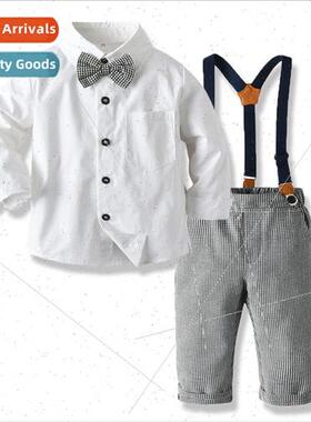 2024 Spring Set Boys White Long Sleeve Bow Cotton Shirt Gent